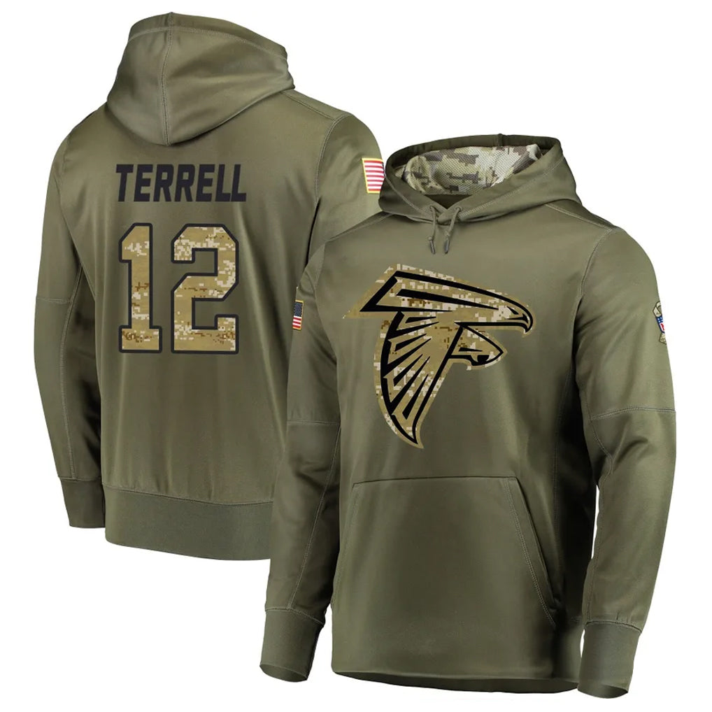 A.Falcons #12 Avieon Terrell Player Olive Salute to Service Club Fleece Hoodie Edoa Stitched Jerseys