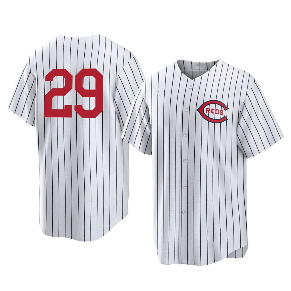 C.Reds #29 TJ Friedl Player White Stripe Field of Dreams Game Home Edoa Stitched Jerseys