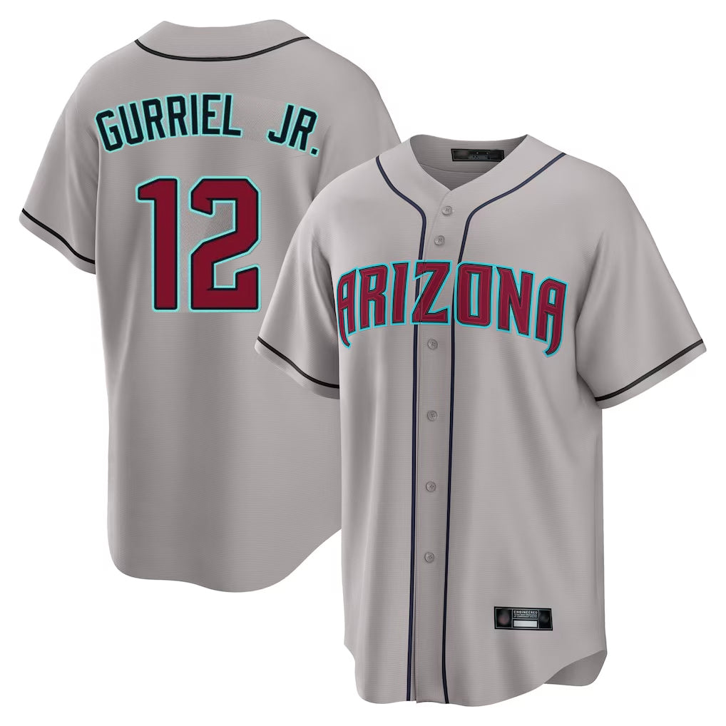 A.Diamondbacks #12 Lourdes Gurriel Jr Player Gray Road Home Game Edoa Stitched Jerseys