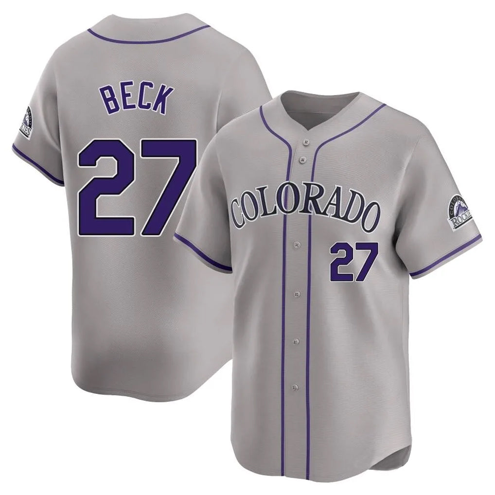 C.Rockies #27 Jordan Beck Player Gray Limited Home Edoa Stitched Jerseys