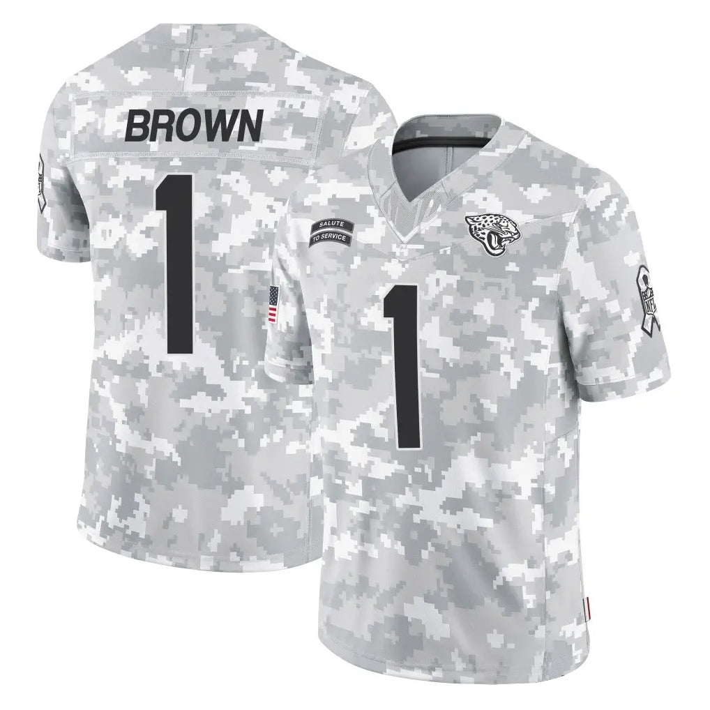 J.Jaguars #1 Montaric Brown Player Arctic Camo Salute To Service Limited Game Edoa Stitched Jerseys