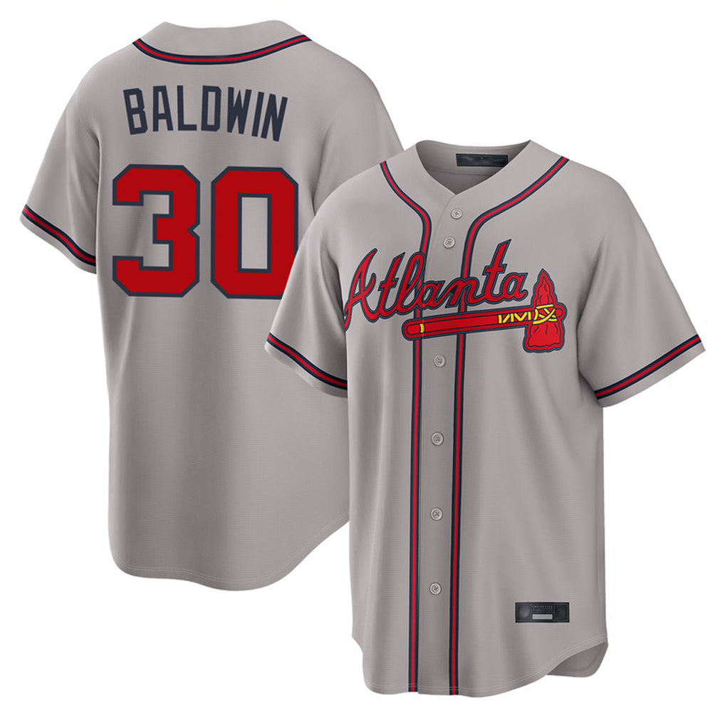 A.Braves #30 Drake Baldwin Player Gray Home Game Edoa Stitched Jerseys