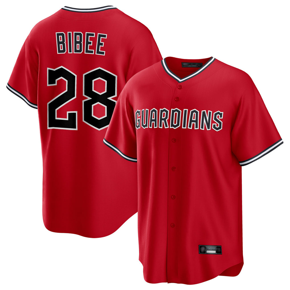 C.Guardians #28 Tanner Bibee Player Red Home Game Edoa Stitched Jerseys