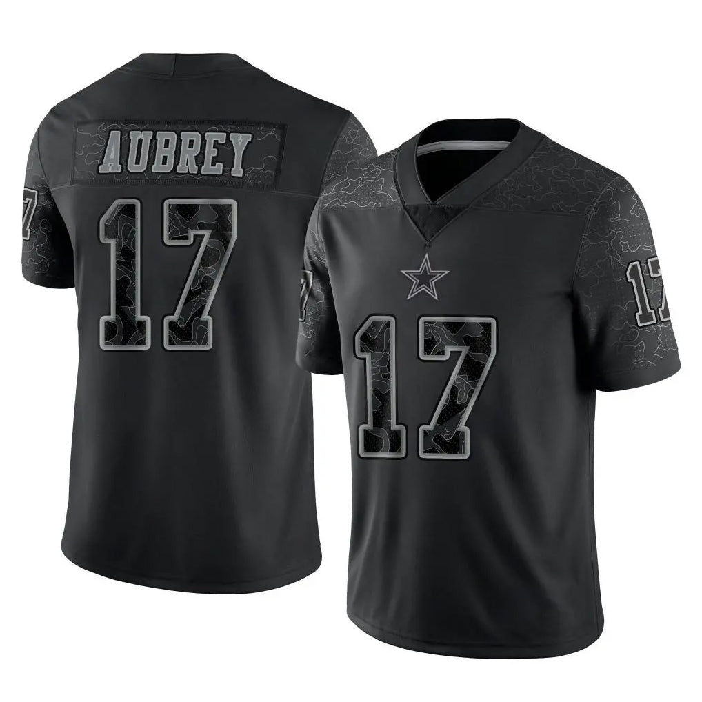 D.Cowboys #17 Brandon Aubrey Player Black Limited Reflective Home Game Edoa Stitched Jerseys