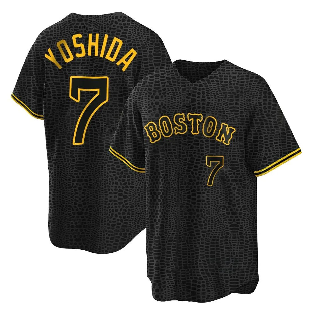 B.Red Sox #7 Masataka Yoshida Player Black Snake Skin City Home Game Edoa Stitched Jerseys