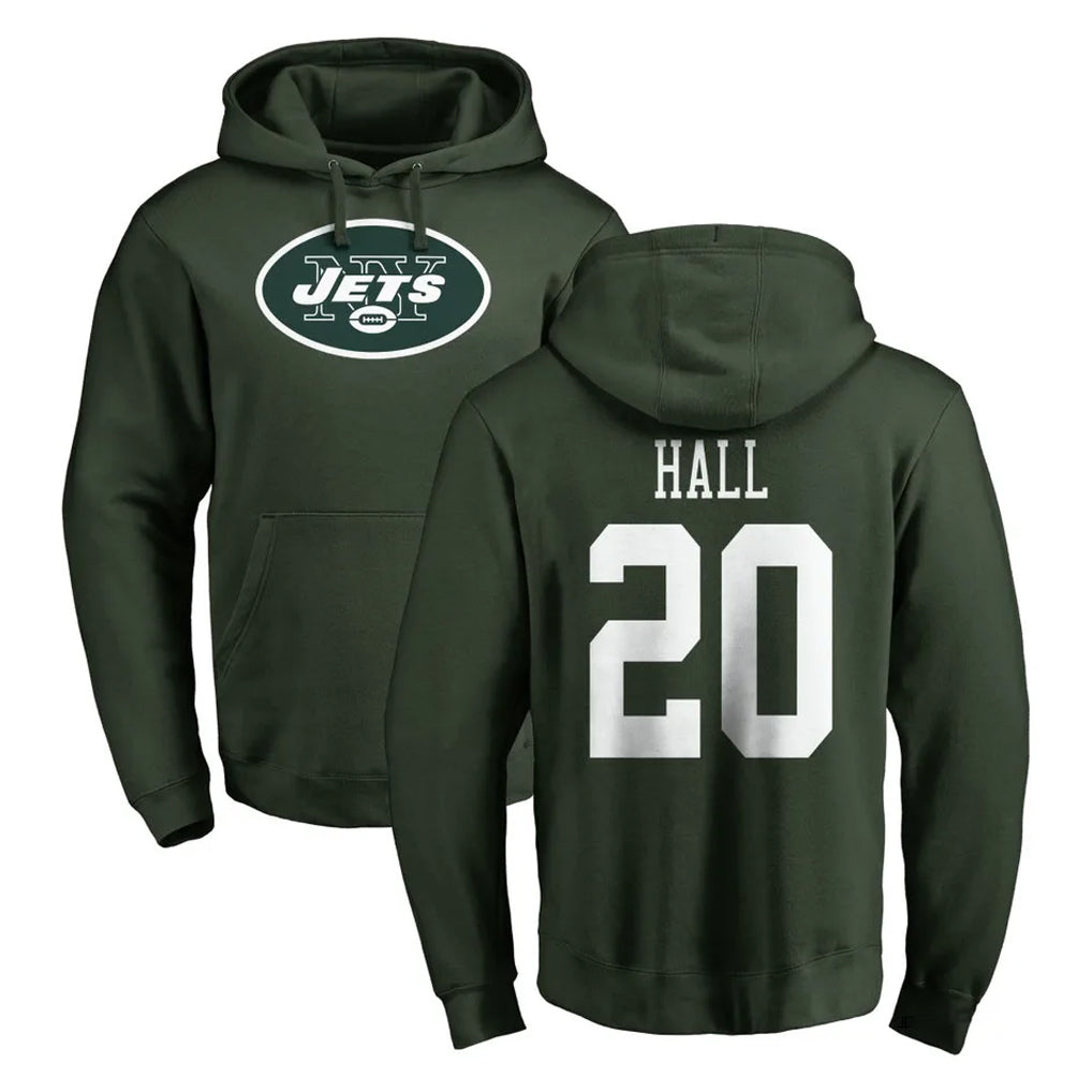 NY.Jets #20 Breece Hall Player Green LOGO Pullover Hoodies Limited Game Edoa Stitched Jerseys