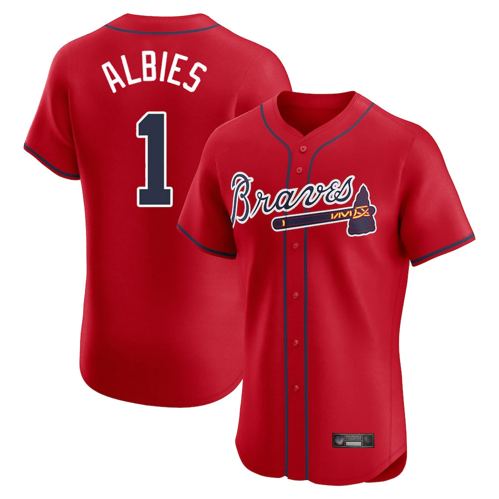 A.Braves #1 Ozzie Albies Player Red Limited Elite Home Game Edoa Stitched Jerseys