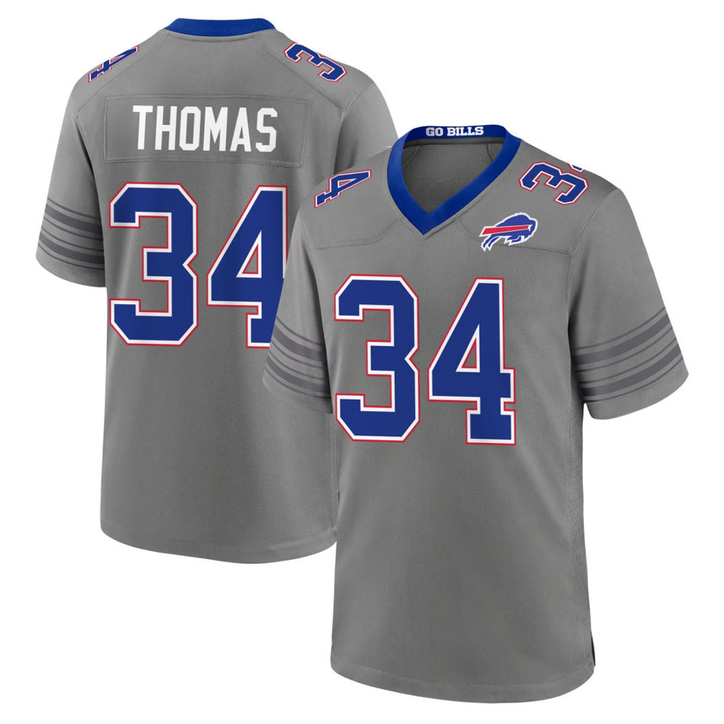 B.Bills #34 Thurman Thomas Player Gray Nickel City Home Game Edoa Stitched Jerseys