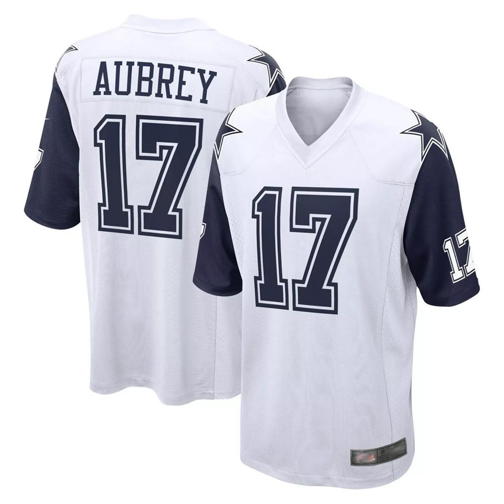 D.Cowboys #17 Brandon Aubrey Player White-Navy Home Game Edoa Stitched Jerseys