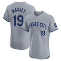 KC.Royals #19 Michael Massey Player Gray Limited Elite Home Edoa Stitched Jerseys