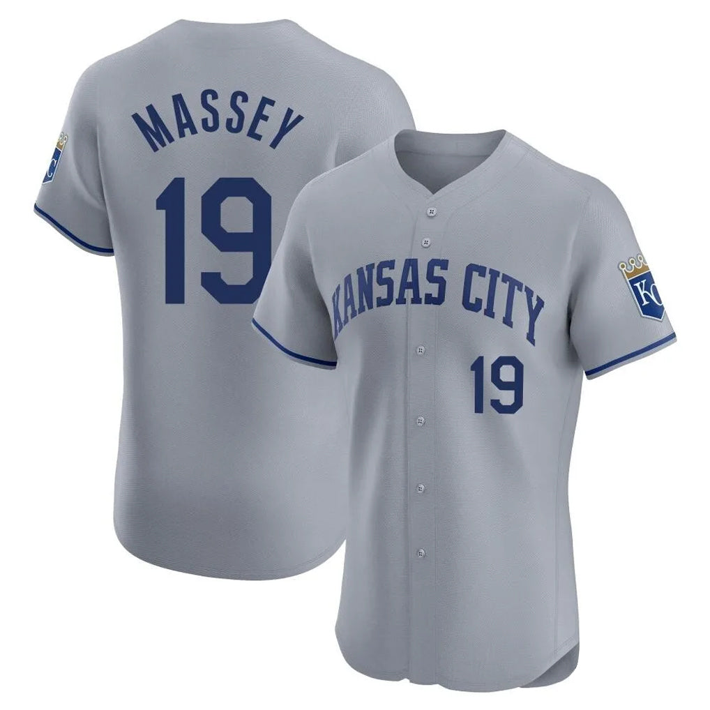 KC.Royals #19 Michael Massey Player Gray Limited Elite Home Edoa Stitched Jerseys