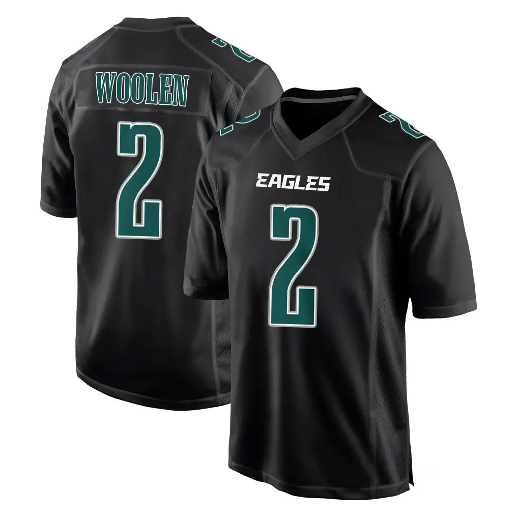 P.Eagles #2 Riq Woolen Player Carbon Black Fashion Home Game Edoa Stitched Jerseys